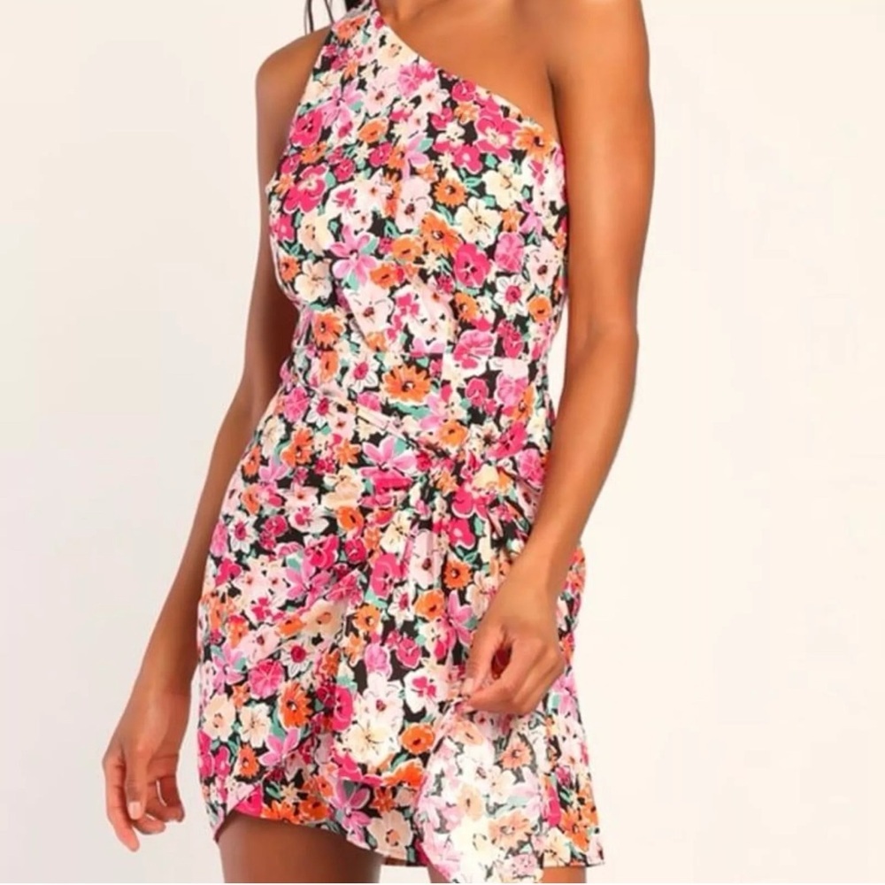 Lulu's Pink Asymmetrical Ruched One-Shoulder Dress - Picture 2 of 16